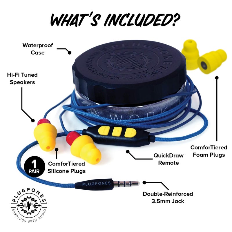 Plugfones Protector Plus Volume Limited in-Ear Earplug Earbuds, Noise Reduction Headphones with Noise Isolating Mic and Controls, Blue & Yellow - Image 4